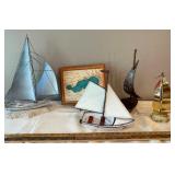 Clear Lake IA Map Wall Art and Sailboat Decor Lot