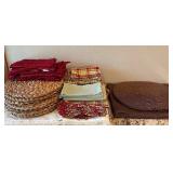 LOT 59 pieces- Table Linens, Wicker Placemats, Napkins
