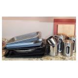 Three Canisters and Baking Pan Lot