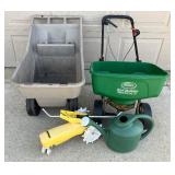 Nelson Moving Sprinkler, Seed Spreader, Plastic Wheelbarrow and Plastic Watering Jug