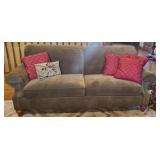 Flexsteel Microfiber Olive Green Sofa with Pillows