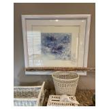 Five Piece LOT Bathroom Decor - Wicker, Framed and Matted Print by Artist Willem Haenraets