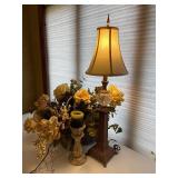 Metal and Glass Lamp with Faux Yellow Rose