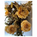 Metal and Glass Lamp with Faux Yellow Rose
