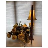 Metal and Glass Lamp with Faux Yellow Rose