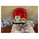 Holiday Entertaining Lot with Miniature Napcoware Santa and Mrs. Claus