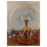 Sterling Salt and Pepper Set, Amber Decanter Lot