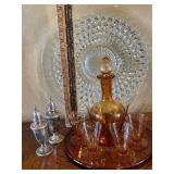 Sterling Salt and Pepper Set, Amber Decanter Lot