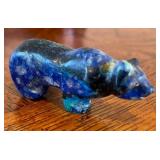 Duncan Miller Blue Opalescent Basket and Blue Lapis Fetish Carved Bear