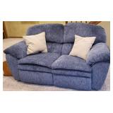 Overstuffed Blue Reclining Love Seat