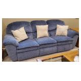 Overstuffed Blue Reclining Sofa