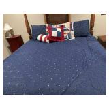 Full Size Navy Blue and Red Bedding Lot Comforter Pillows Sheets