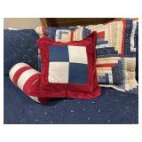 Full Size Navy Blue and Red Bedding Lot Comforter Pillows Sheets