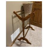 Wood Quilt Rack and Wicker Basket