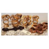 Celtic Wood Spoon and Carved Wood Napkins Rings Elephants