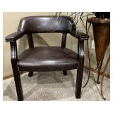 Small Leather Side Chair and Faux Plant and Stand