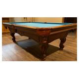 Olhausen Ornate Pool Table with Pool Cue, Billiard Balls and Rack