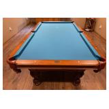 Olhausen Ornate Pool Table with Pool Cue, Billiard Balls and Rack