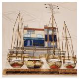 Curtis Jere 1998 Metal Wall Sculpture Whimsical Harbor Scene