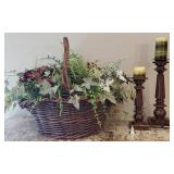 Floral Basket and Candlestick Decor
