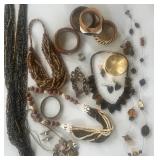 Large Lot of Costume Jewelry Wood Bracelets, Beads, Beaded Belt