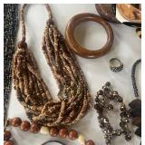 Large Lot of Costume Jewelry Wood Bracelets, Beads, Beaded Belt