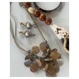 Large Lot of Costume Jewelry Wood Bracelets, Beads, Beaded Belt