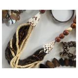 Large Lot of Costume Jewelry Wood Bracelets, Beads, Beaded Belt