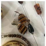Large Lot of Costume Jewelry Wood Bracelets, Beads, Beaded Belt