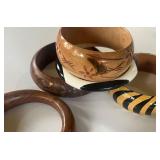 Large Lot of Costume Jewelry Wood Bracelets, Beads, Beaded Belt