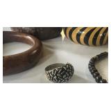 Large Lot of Costume Jewelry Wood Bracelets, Beads, Beaded Belt