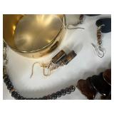 Large Lot of Costume Jewelry Wood Bracelets, Beads, Beaded Belt