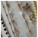 Large Lot of Costume Jewelry Pearls, Gold and Black Enamel, Gold Jewelry