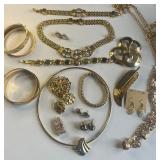 Vintage Park Lane Gold Tone Panther Link Necklace, Bracelet and Earrings and Carved Gemstones Bracelet Vintage Lot