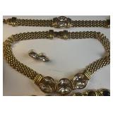 Vintage Park Lane Gold Tone Panther Link Necklace, Bracelet and Earrings and Carved Gemstones Bracelet Vintage Lot