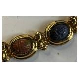 Vintage Park Lane Gold Tone Panther Link Necklace, Bracelet and Earrings and Carved Gemstones Bracelet Vintage Lot