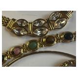Vintage Park Lane Gold Tone Panther Link Necklace, Bracelet and Earrings and Carved Gemstones Bracelet Vintage Lot