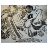 Large Lot of Silvertone, Black and Gray Jewelry
