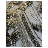 Large Lot of Silvertone, Black and Gray Jewelry