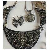 Large Lot of Silvertone, Black and Gray Jewelry
