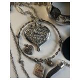Large Lot of Silvertone, Black and Gray Jewelry