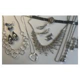 Vintage Givenchy Silver Rhinestone Drop Necklace and Earring Set and Whiting Davis Mesh Choker Lot