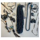 Sterling Silver Fire Opal Inlay and Gemstone Necklace, Bracelet Ring and Mermaid Crystals Costume Jewelry Lot