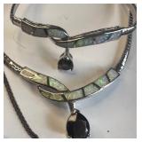 Sterling Silver Fire Opal Inlay and Gemstone Necklace, Bracelet Ring and Mermaid Crystals Costume Jewelry Lot