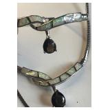 Sterling Silver Fire Opal Inlay and Gemstone Necklace, Bracelet Ring and Mermaid Crystals Costume Jewelry Lot