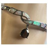 Sterling Silver Fire Opal Inlay and Gemstone Necklace, Bracelet Ring and Mermaid Crystals Costume Jewelry Lot