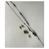 Sterling Silver Fire Opal Inlay and Gemstone Necklace, Bracelet Ring and Mermaid Crystals Costume Jewelry Lot