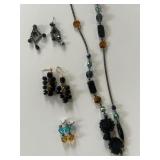 Sterling Silver Fire Opal Inlay and Gemstone Necklace, Bracelet Ring and Mermaid Crystals Costume Jewelry Lot