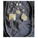 Sterling Silver Chain made in Italy, Sterling Slides (4) and Sterling Earrings Marked 925