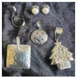 Sterling Silver Chain made in Italy, Sterling Slides (4) and Sterling Earrings Marked 925